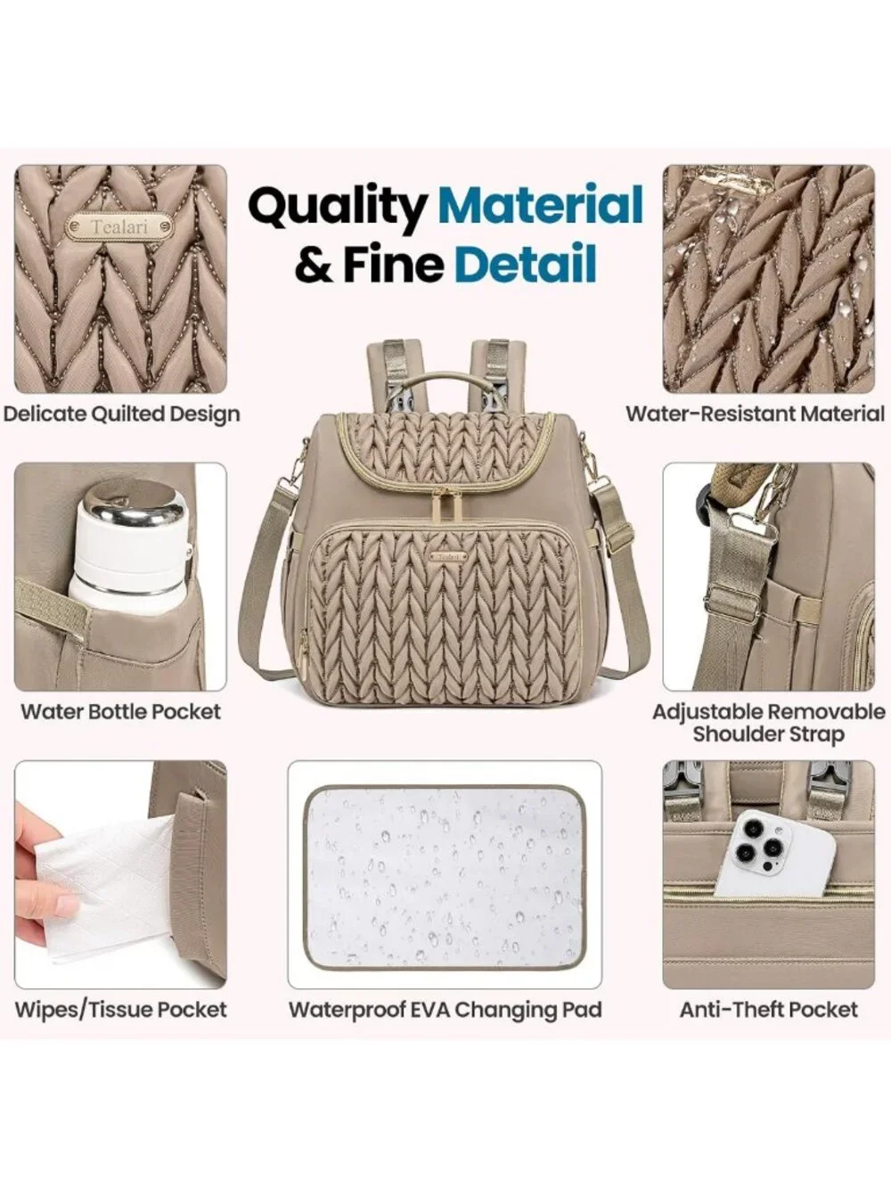 4-in-1 Waterproof Convertible Diaper Bag Backpack & Tote with Changing Pad